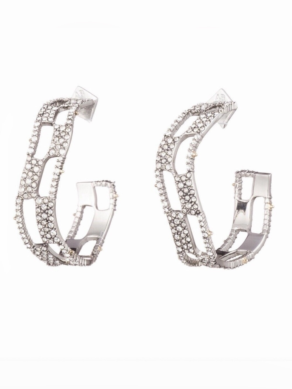 Alexis Bittar Pave Checkerboard Silver Diamond Large Statement Hoop Earrings